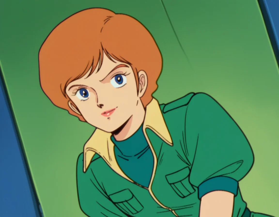 score_9, score_8_up, score_7_up, source_anime,
reccoalonde, <lora:reccoa-londe-anime-ponyxl-lora-nochekaiser:1>,
reccoa londe, short hair, orange hair, retro artstyle, 1980s \(style\), blue eyes,
shorts, uniform, military, green uniform, green shorts,
indoors, bent over, smile,
looking at viewer, cowboy shot, solo, dutch angle,