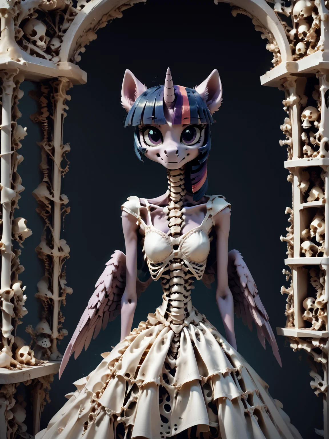score_9, score_8_up, score_7_up, score_6_up, 1 girl, portrait, Twilight Sparkle \(mlp\), anthro pony, tail, wings, dress, boneswm, <lora:Bones_World_Morph:1.2>, <lora:Anime Summer Days 2 Style SDXL_LoRA_Pony Diffusion V6 XL:0.5> <lora:Realistic000003_1_2.5DAnime_0.05_Merge1:0.5> <lora:MegaFluffyPony:0.5> MegaFluffyPony, furry, fluffy