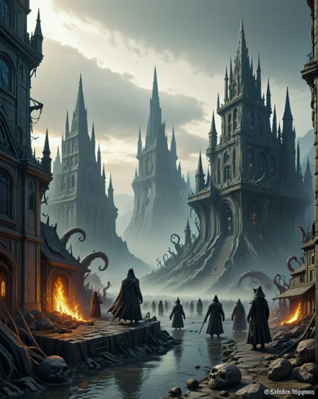 dark fantasy obsidian-shard archive with,,
random pilgrims in landcscape,
 <lora:ral-dark-fantasy-il:0.25> dark fantasy, eldritch horror, mythology, apocalyptic
<lora:extremely_detailed:0.8> extremely detailed,
<lora:DetailMaximizer:0.7> 
 <lora:Dream Scenery XL:0.3> Dream Scenery,
<lora:add-detail-xl:0.3>,
detailxl,