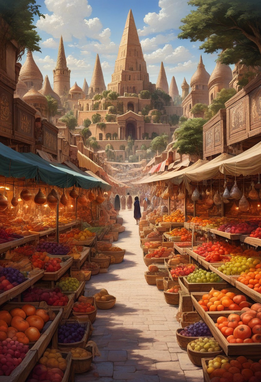 prefect lighting,very aesthetic,best quality,
intricate details,highly detailed background,(masterpiece:0.9),high quality, masterpiece,best quality,ultra-detailed,  shorx1, st_babylon, market, building, tree, fruits, day, clouds
