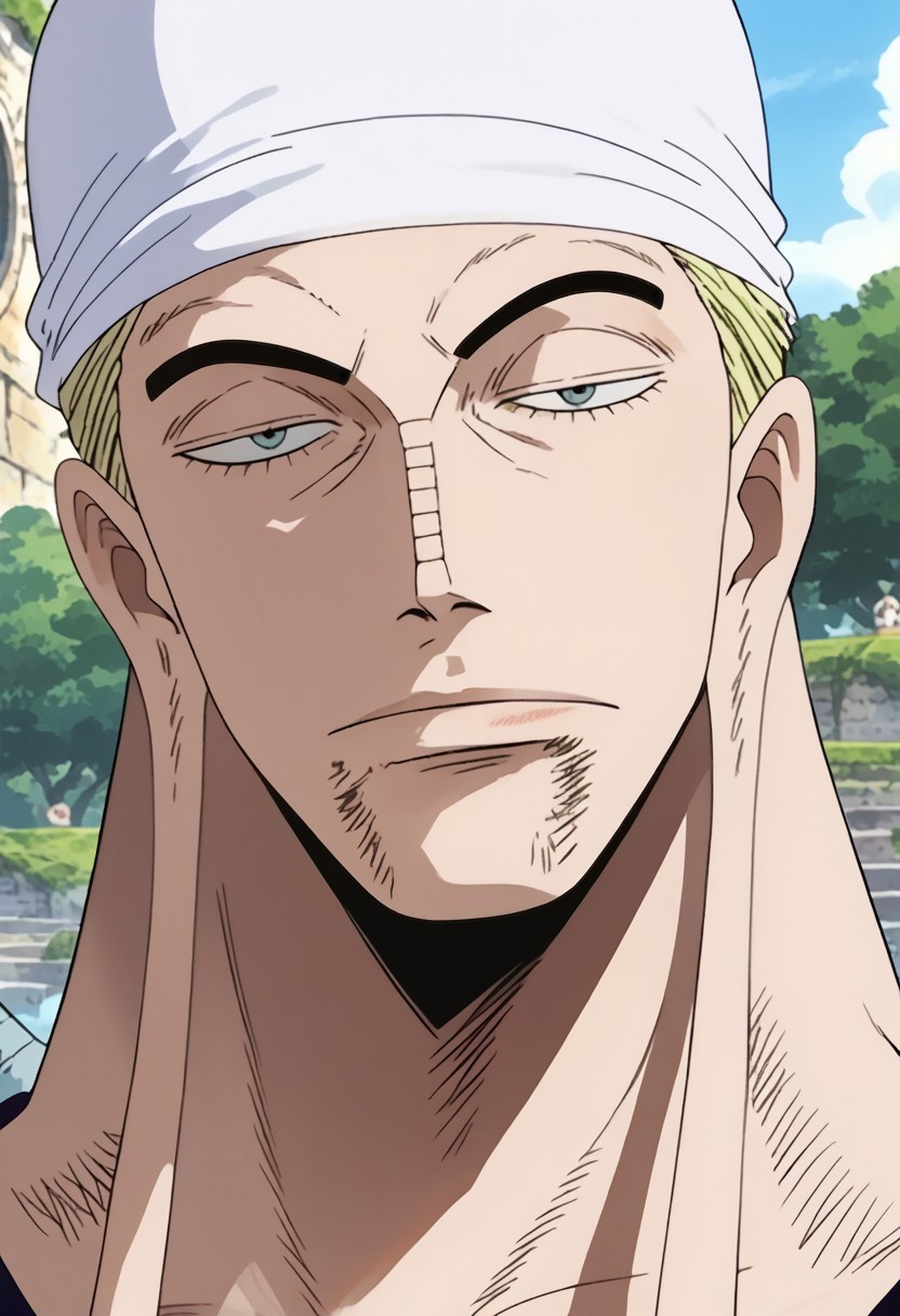 score_9, score_8_up, score_7_up, source_anime, rating_safe, EnelOP, long Enel earlobes, blonde Enel hair, blue Enel eyes, 1boy, male focus, anime screencap,