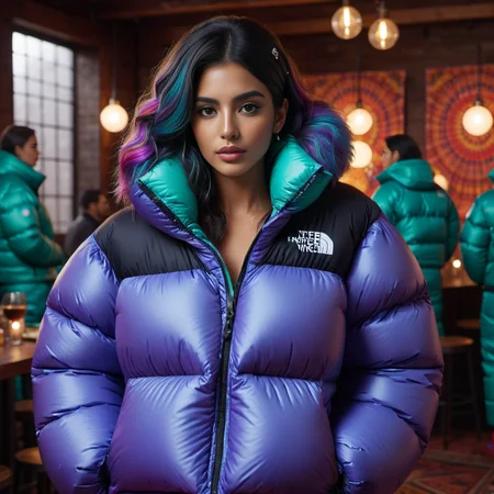 dark cinematic still with dark vibes, full body shot of overalls hispanic professional women wearing an Psychedelic prints extra_puffy_jacket tnf_nuptse, unique hair styles, looking at the camera, shallow depth of field, 8k uhd, dslr, high quality, photorealistic, realism, hyperrealism,
, fine dining scene
<lora:Puffer_Jacket_and_Down_Jacket_-_Extra_Puffy_Jackets:0.6>, <lora:pufferdown_tnf_nuptse:0.4>