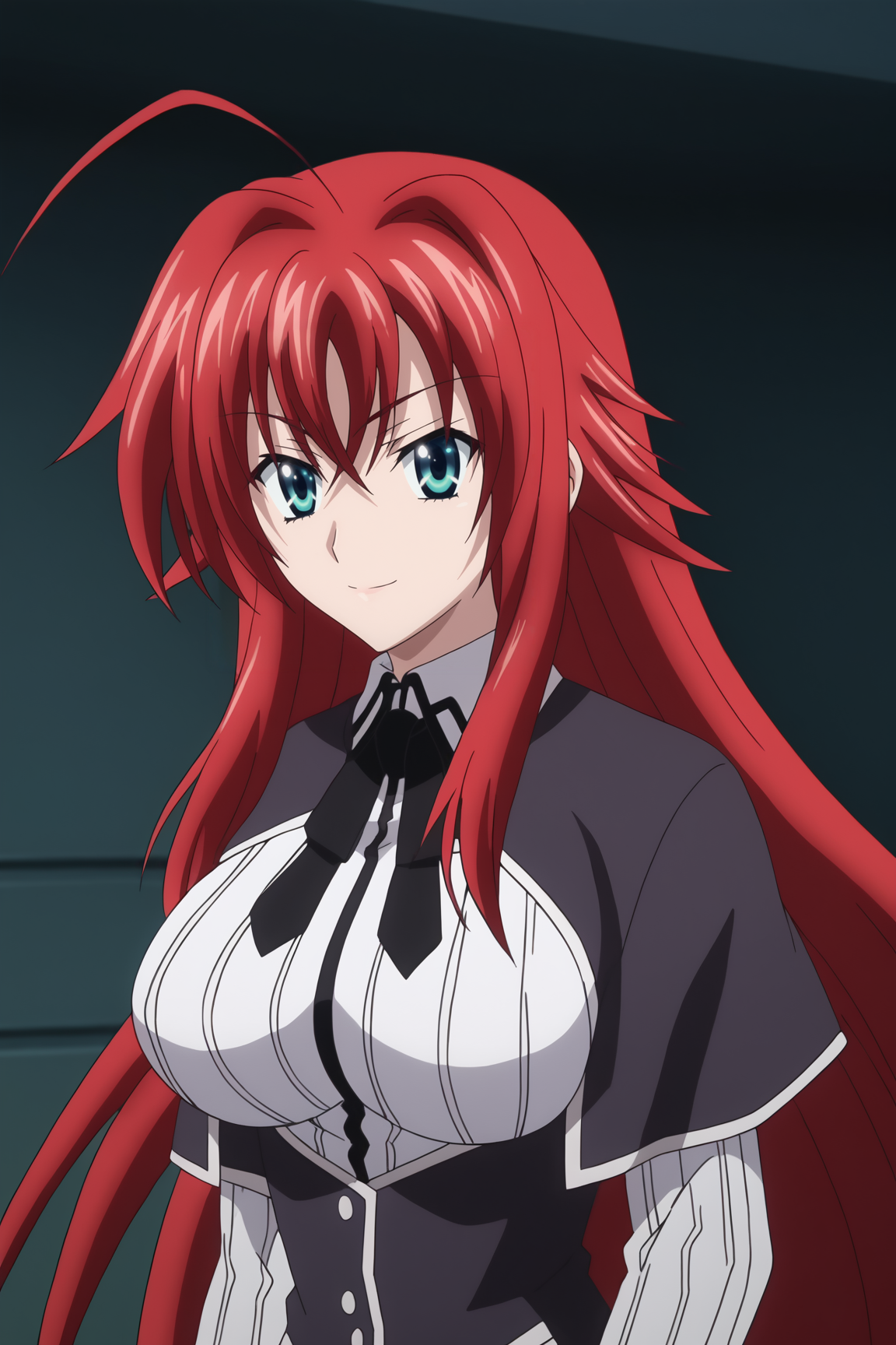 score_9, score_8_up, score_7_up, source anime, prefect lighting, very aesthetic, BREAK, anime coloring, anime screencap,
<lora:rias_gremory_v1-pony-v6:1>, 1girl, rias gremory, dxd, blue eyes, red hair, ahoge, large breasts,
kuoh academy school uniform, long sleeves, black capelet, 
BREAK, looking at viewer, light smile, upper body, 
BREAK,
