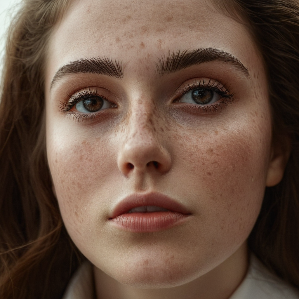 cinematic film still of <lora:detailed_notrigger:0.1>
<lora:facial expression style v2:0.1>
<lora:perfection style:0.1> perfection style
<lora:TeethXL:0.1>
<lora:detailed:0.1> detailed
<lora:skin texture style:0.2>
 <lora:SDXLHighDetail_v5:0.2>
 <lora:skin tone style v2:1>
A cinematic Fair white skin tone shot of a young girl with long hair and a white shirt, movie themed style, sharp, detailed, epic cinematic photorealism style, artistic creative style, dramatic cinematic light style, cinematic color style, skin tone style, Fair white skin tone style, 1girl, solo, long hair, looking at viewer, brown hair, black eyes, lips, eyelashes, portrait, freckles, realistic, simple background, black hair, hair ornament, closed mouth, nose, closeup
, shallow depth of field, vignette, highly detailed, high budget, bokeh, cinemascope, moody, epic, gorgeous, film grain, grainy