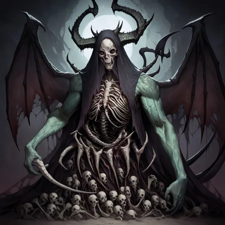 masterpiece, best quality, newest, absurdres, highres,
DFCAV1.0, realistic, 1boy, green skin, green colored skin, demon boy, demon horns, horns, demon wings, demon tail, wings, horror (theme), monster boy, skull, skull mask, bones, skeleton, veil, veiled face, mask, giant, muscular male, undead, zombie,