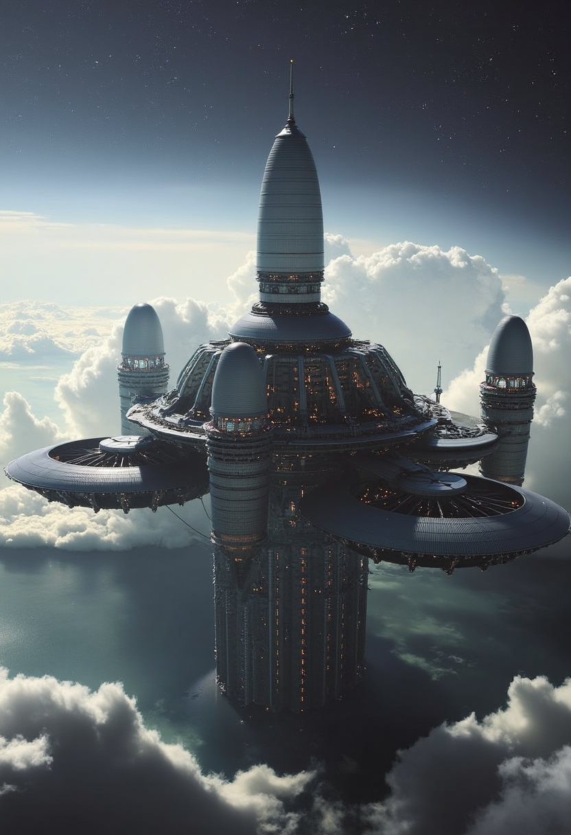 yfg-l3ms, YFG-L3ms towering communication arrays spanning from the station core, signals beaming across Earthâs surface