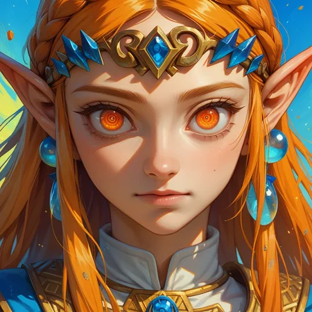 source_anime, colorful, score_9, score_8_up, score_8, (masterpiece), eyedetailxl, bettereyes, detailed_eyes, upper_body, bust, BREAK, 1girl, Princess Zelda, multicolored_eyes, blue eyes, orange eyes, bright_pupils