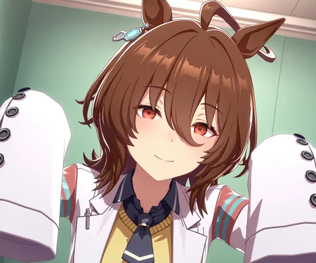masterpiece, best quality, amazing quality, , 1girl, solo, looking at viewer, <lora:Agnes Tachyon in game 3D style ILL-v2:1> ummsmingame, 3d, agnes tachyon \(umamusume\),