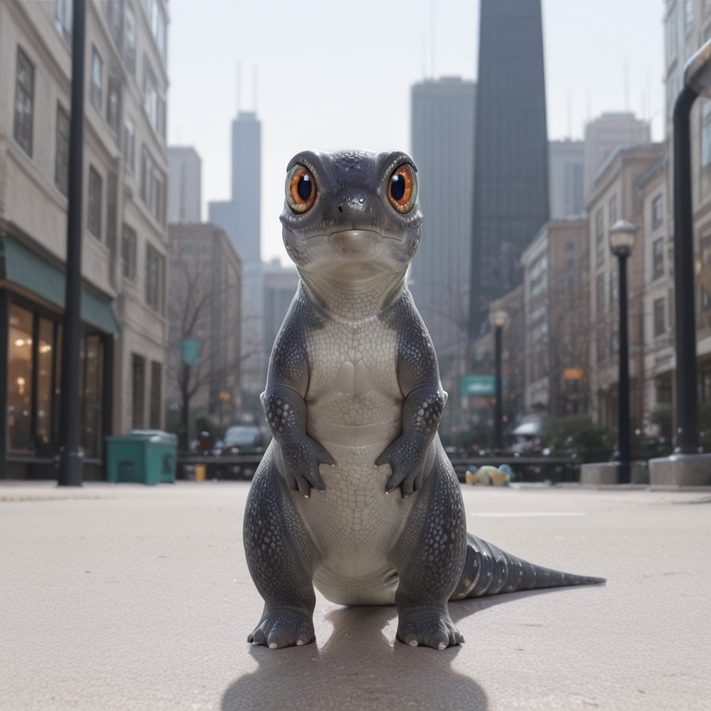 masterpiece, best quality, amazing quality, Geckzilla, feral, gecko, male, grey skin, orange eyes, tail, standing, in city, solo, straight-on, <lora:69c1252d-7459-41fd-9648-015d75740bb7:0.7>