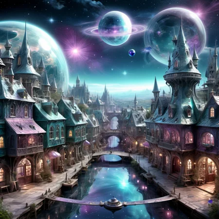 ((best quality)), ((masterpiece)), ((realistic,digital art)), (hyper detailed),DonMC3l3st14l3xpl0r3rsXL Town, magical, fantasy, whimsical, fairytale , 8K, HDR, <lora:DonMC3l3st14l3xpl0r3rsXL-000007:1>