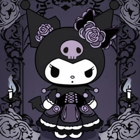 Gothic style Kuromi,  <lora:kuromi:1> kuromix . Dark, mysterious, haunting, dramatic, ornate, detailed