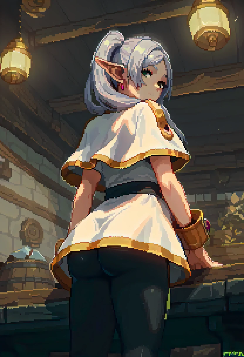 score_9, score_8_up, score_7_up, score_6_up, score_5_up, score_4_up, BREAK ,rating_explicit, (pixel art), <lora:iztah1:1>
1girl, ass,frieren, green eyes, grey hair, twintails, pointy ears, black leggings, white capelet, from behind,unaware, from below, indoors, tavern, solo <lora:FrierenXL:1>