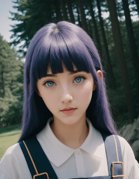 Hyperrealistic art <lora:Hinata Hyuuga:1>,hhwiafu,woman,bangs,photo,1girl,pinafore_dress,, analog film photo of prompt . , film still, sharp, detailed, perfect, perfection style, Kodak, film, fujifilm, technicolor, vivid color, spotlight, amateur photography style, bright light, flash photography style, white light, over exposed style, Polaroid style,, (raven colored hair, straight hair,hime cut, bangs, very long hair:1), (Eyes, Pale lavender/white, lacking visible pupils under normal conditions:1), (Skin, Fair complexion:1), (Height, Starts as petite but grows taller:1), (Build, Slender but athletic:1). . Extremely high-resolution details, photographic, realism pushed to extreme, fine texture, incredibly lifelike