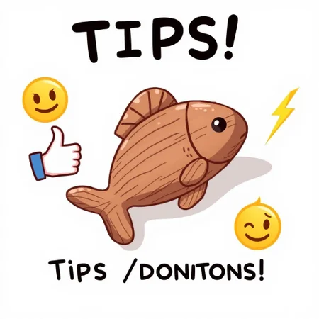 A digital illustration, anime style, soliciting tips/donations.
Central focus is a wooden fish (the kind used in Buddhist chanting/prayer).
Flanking the wooden fish are emojis: to its left, a thumbs-up "like" hand gesture, and to its right, a lightning bolt. The placement and style of the emojis should suggest they are "floating" near the wooden fish, reinforcing the digital/online donation context. The overall impression should be lighthearted and playful.