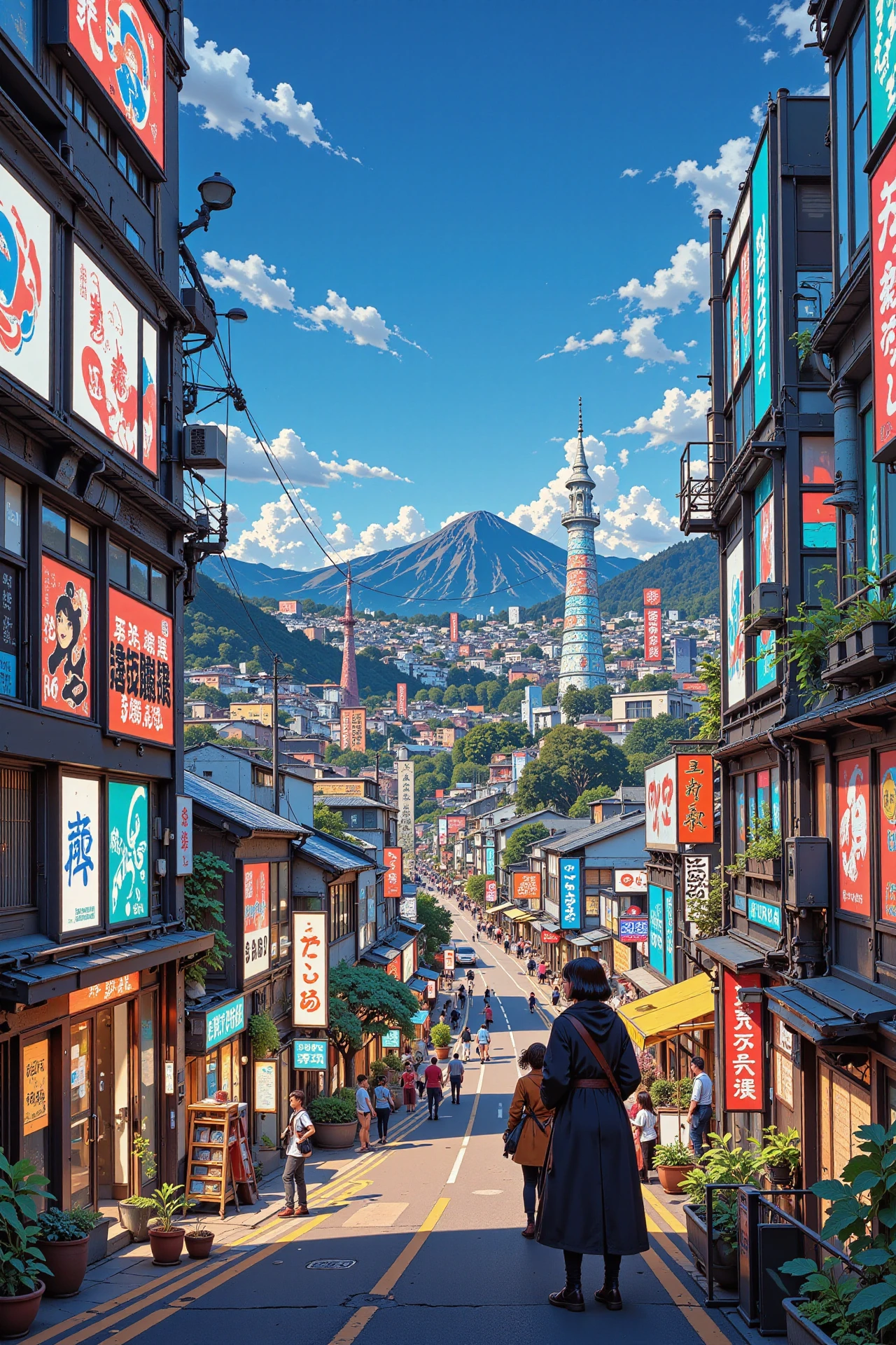japanese city beautiful  landscape, cloudy sky, woman, very intricate, very detailed, sharp, bright, colorful, <lora:Hand v2:0.5> <lora:Anti-Blur:1><lora:Insane Detail Slider:0.25>  <lora:flux.1_lora_flyway_Epic-detail_v2:0.3> <lora:fluxenhancer:0.25> <lora:ROWER:0.8> <lora:Anime art - Variant 3:0.6> Anime art
