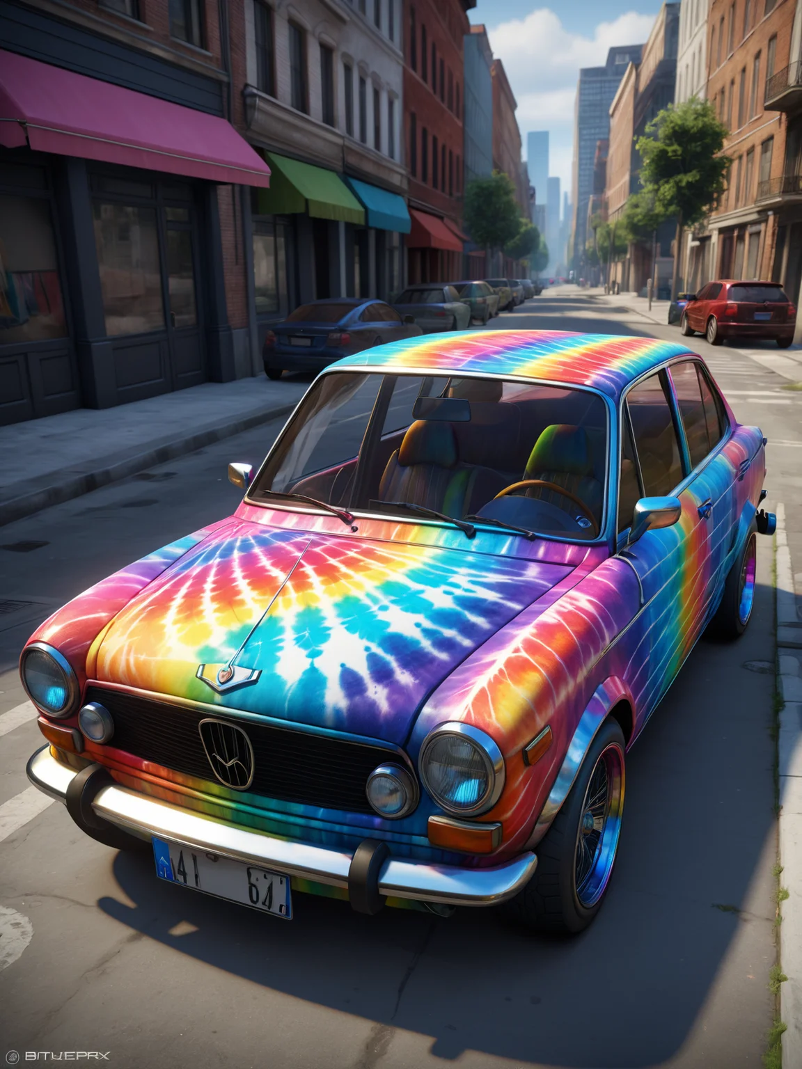 mad-tiedye car, city <lora:Colorful_Tie-Dye_SDXL:0.5>, (masterpiece:1.2), best quality, (hyperdetailed, highest detailed:1.2), high resolution textures