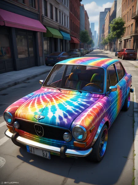 mad-tiedye car, city <lora:Colorful_Tie-Dye_SDXL:0.5>, (masterpiece:1.2), best quality, (hyperdetailed, highest detailed:1.2), high resolution textures