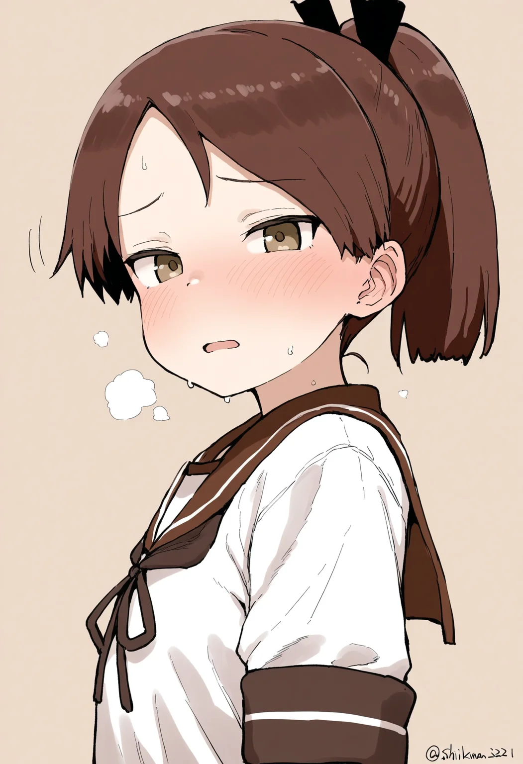 masterpiece,best quality,amazing quality,
1girl, school uniform, solo, brown hair, shikinami (kancolle), serafuku, blush, brown sailor collar, sailor collar, brown eyes, open mouth, ponytail, short sleeves, upper body, short hair, looking at viewer, ribbon, one-hour drawing challenge, hair ribbon,
<lora:Lativi_V2_epoch_10:1>