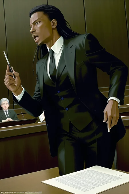 masterpiece, extremely detailed, best quality, original, dynamic posture, dynamic angle

a black lawyer arguing in the law court