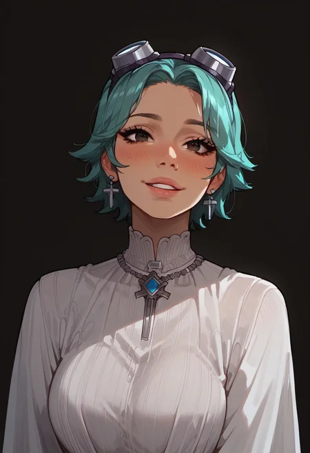 score_9, score_8_up, score_8. score_9, score_8_up, score_7_up, score_6_up, masterpiece, 4k, high quality, (best quality:1.1), ExpressiveH
1girl, solo, rflowers, turquoise hair, black eyes, eyelashes, goggles on head, large breasts, blushing, looking at viewer, smiling, g0dd3ss, white dress
green background