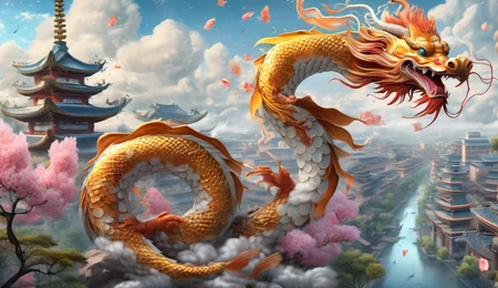 (Koi fish surrounding a dragon with ( friendly expression:1.2)), full body, eastern dragon, open mouth,  (flying over the urban landscape:1.2),  (solo:1.1), 
splashing water droplets, cloud, 
(Eastern characteristics:1.1), highly detailed digital painting, dim volumetric lighting, trending on artstation, colorful decorations, 
BREAK, Fisheye Lens Effectï¼
 <lora:dragon-000002:0.7>