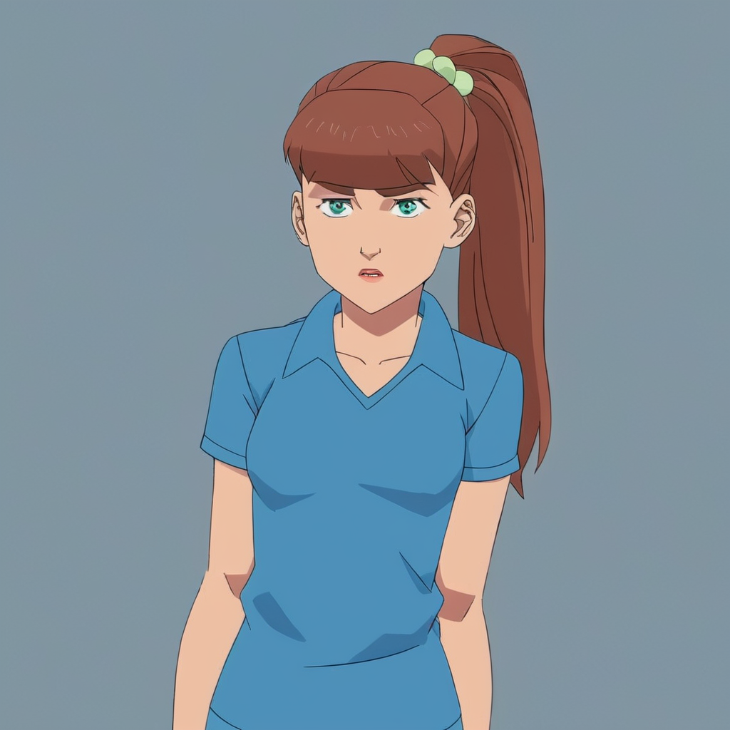 anime artwork of  <lora:Invincible (TV series):0.4>
 <lora:detailed:0.4> detailed
 <lora:perfection style:0.4> perfect
 <lora:PerfectEyesXL:0.3>
 <lora:monstergirl:1>
Amanda aka monstergirl a girl with a ponytail in a blue shirt, anime style, key visual, vibrant, studio anime,  highly detailed