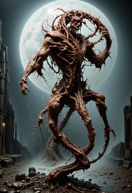 body horror cc_cyborg cyborg humanoid robots grafted with organic muscle and skin. Though durable, their rigid formsfusing plant and animal DNA with cutting-edge nanotechnology. The results are grotesque; misshapen masses that barely function. cc_ct
