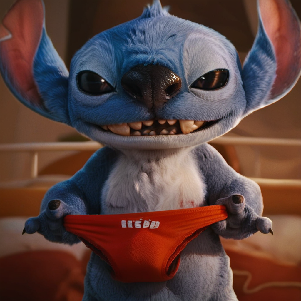 Score_7_up, score_8_up, score_9, solo, realistic, furry, stitch, holding, holding underwear, half-closed eyes, smug, naughty face,