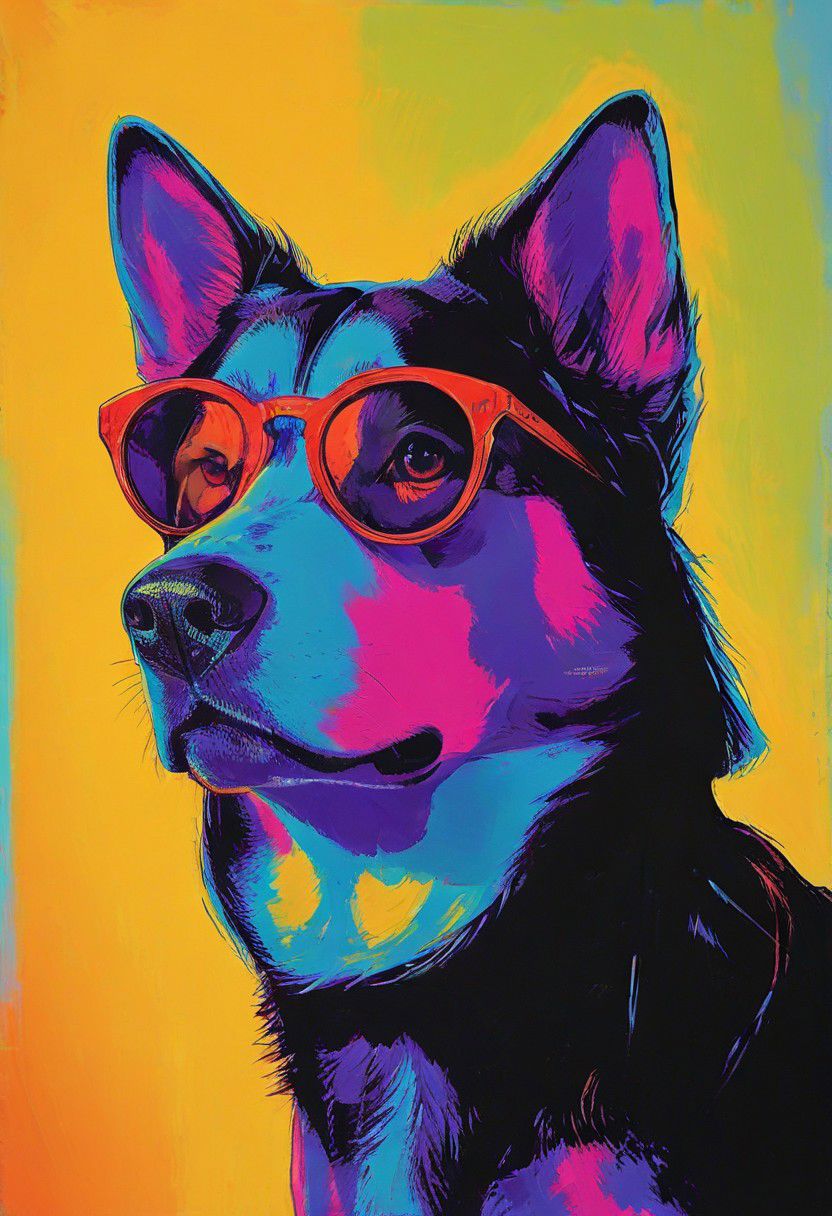impactful color paint of, a Siberian Husky
Dog breed, wearing dark sunglasses, highly detailed, vibrant colors , 8k, sharp, professional, clear, high contrast, high saturated, , vivid deep blacks, crystal clear