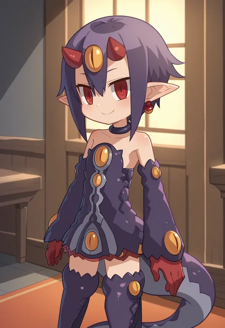 score_9, score_8_up, score_7_up, score_6_up, score_5_up, score_4_up , anime coloring ,BREAK source_anime, anime,screencap,
1girl, solo, desco, chibi, detached sleeves, earrings, purple thigh boots, purple dress, jitome, purple choker, purple tail, red gloves, <lora:PonyXL Desco V1:1>
indoors,smile,looking at viewer,