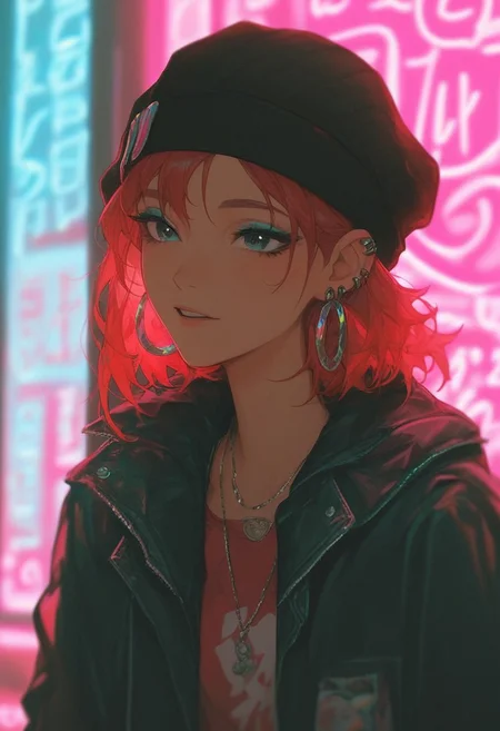 score_9, score_8_up, score_7_up, face close up, alternative girl, watching over black sunglasses, jacket, necklace, neon light reflections on skin, ear ring, makeup, skin imperfection, cute hair, beanie, neon lights background, low light, depth of field, highly detailed, high contrast, film grain, Rim Lighting, Long Exposure, DSLR,