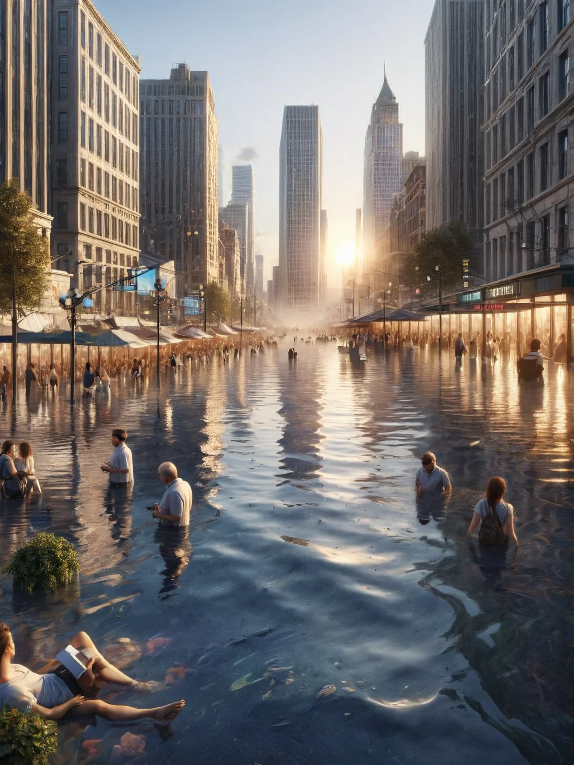 ais-fld bustling city square at sunset <lora:Flooded_SDXL:1>