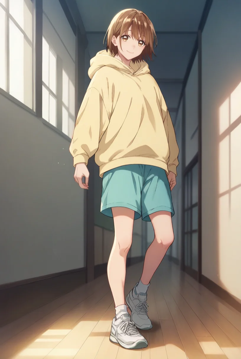 score_9_up,score_8_up,score_7_up,<lora:BB_CK_pony-000016:1>,
BB_CK,solo,brown hair,blue shorts,yellow hoodie,indoors,smile,short hair,standing,socks,brown eyes,closed mouth,sneakers,white footwear,looking_at_viewer