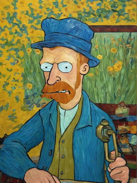 van gogh self portrait, FuturamaStyle <lora:SDXL-FuturamaStyle-Lora:1>, Very detailed, clean, high quality, sharp image