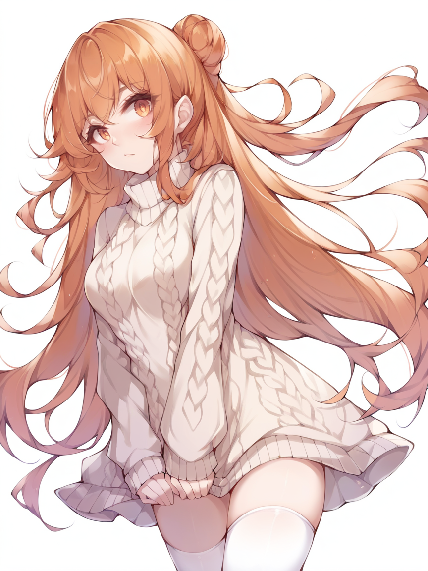 score_9, score_8_up, score_7_up, score_6_up, score_5_up,  <lora:yukinXLP:1> yukin, 1girl, orange hair, long hair, sweater dress, thighhighs,