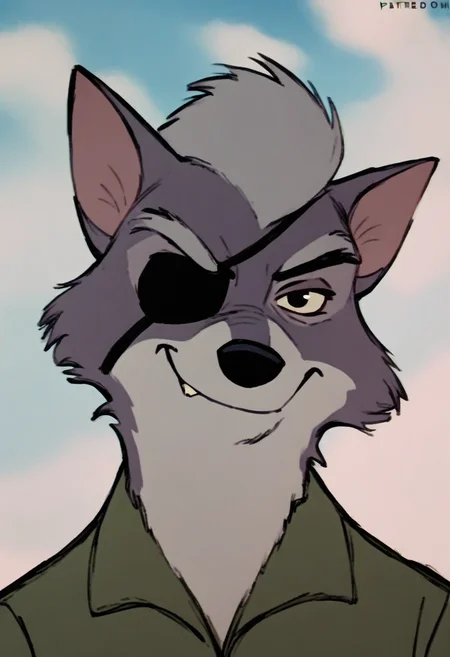 (robinhood:0.7) wolf o'donnell, in space, looking at viewer, smirk, eyepatch <lora:robinhood-v2-ponyv6xl:1>, score_9, score_8_up, score_7_up, score_6_up, score_5_up, score_4_up