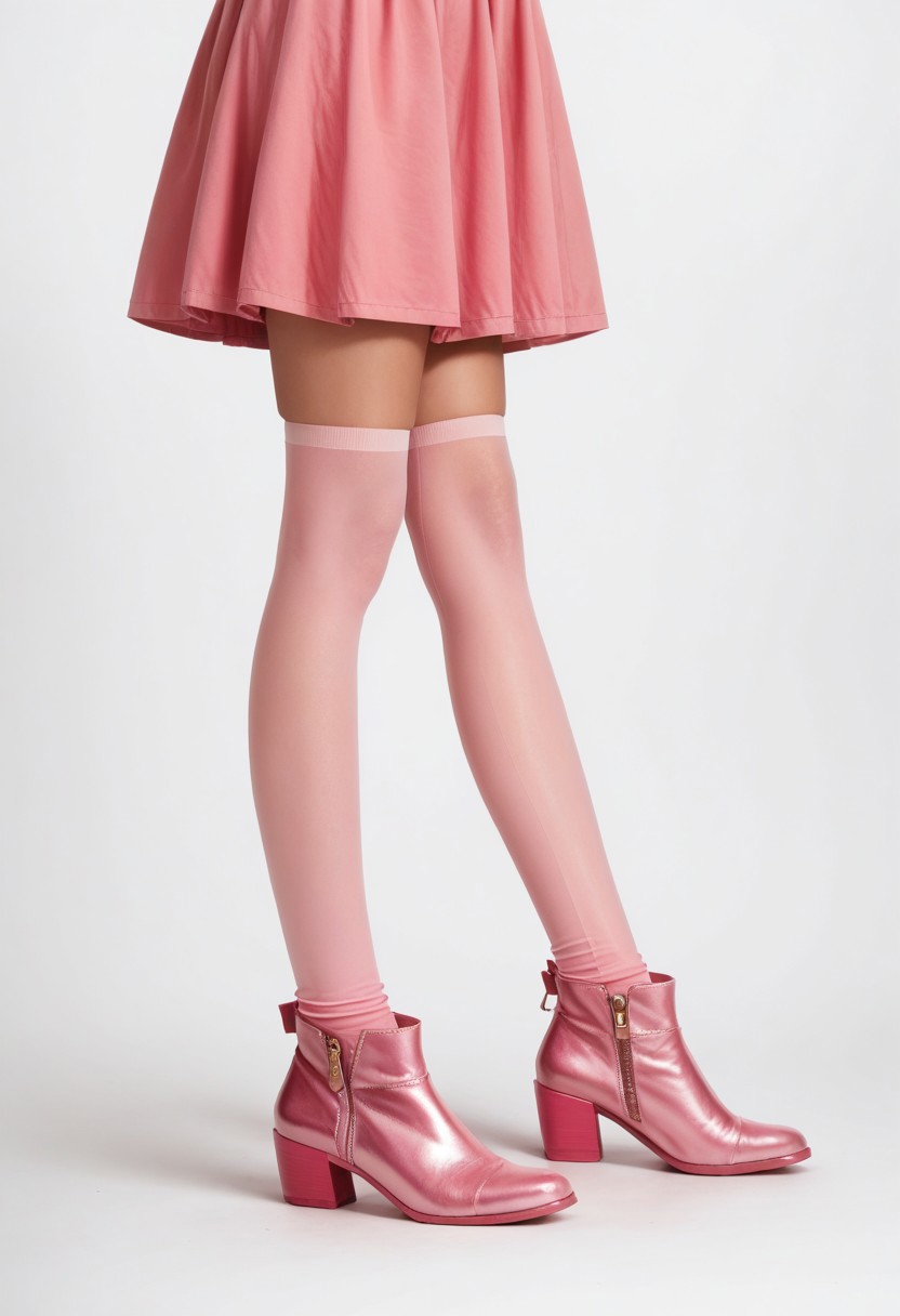 score_9, score_8_up, score_7_up, photorealistic, rating_safe,
lower body, pink ankle booties, pink thighhighs, pink dress, perfect legs, simple background, fashion