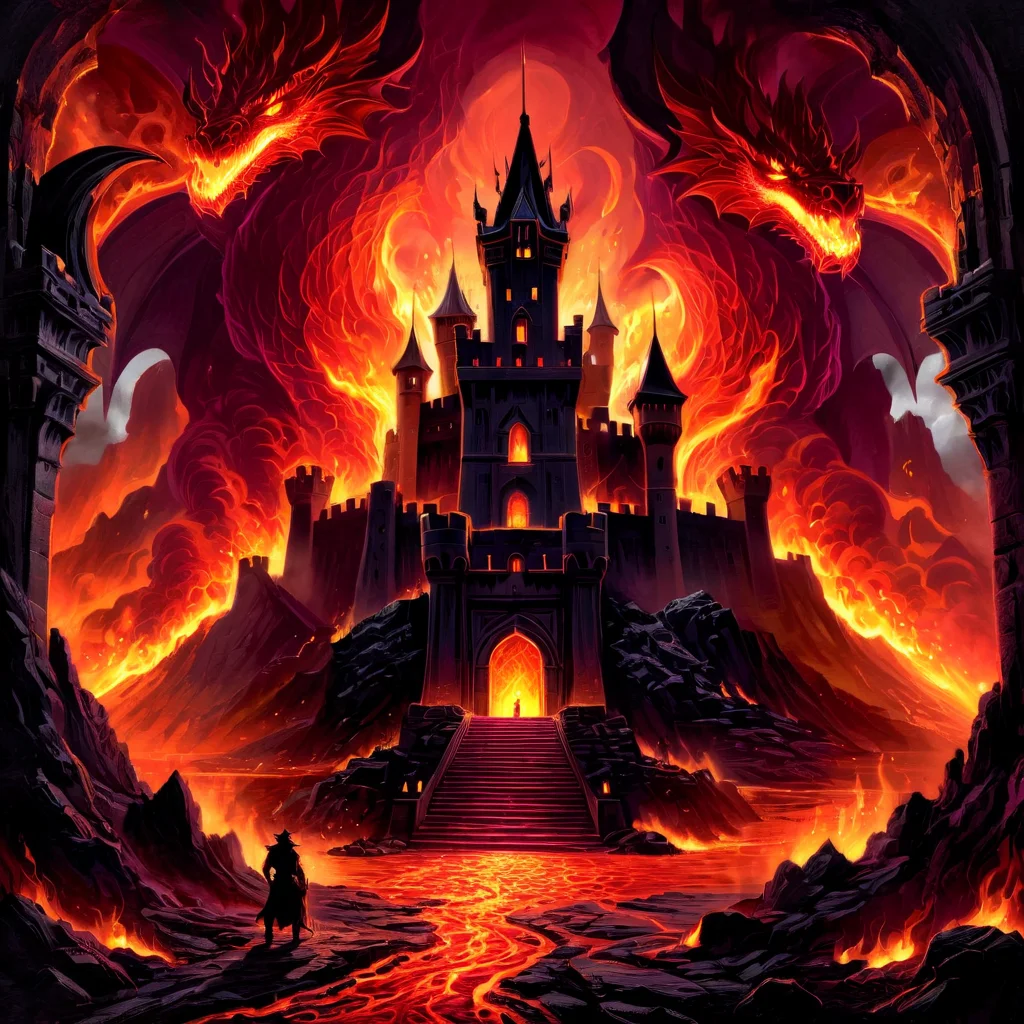 retail packaging style, (Unhinged Vector image:1.3) of (Simple illustration:1.3),(Hopeless:1.3) ((citadel of fire, fantasy, (castle, flames)), dramatic lighting, epic, (dragon, volcano, lava), fantasy landscape), dungeon, (fantasy architecture, high contrast), magnificent, HD, trending on ArtStation, ((dark fantasy)), high resolution <lora:CharcoalDarkStyleXL:1> <lora:Dark Fantasy:1> <lora:detailed_notrigger:1> <lora:Chiaroscuro Lighting Style:1>,(by Artist Brandon Woelfel:1.3),(Flat style:1.3),Illustration,Behance,(Pre-Raphaelitism:1.3),(Magenta hue:1.3), vibrant, enticing, commercial, product-focused, eye-catching, professional, highly detailed