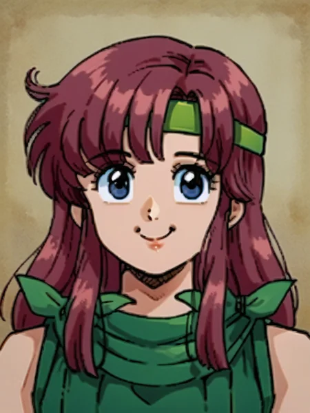 <lora:Ryoko_Kui_Portaits-PonyXL-1024px:0.9>,1girl,solo,portrait,DKLuna,DK1Luna,smile,green frilled dress,headband,skirt,sleeveless,<lora:DKLuna_SDXL-000005:1.0>