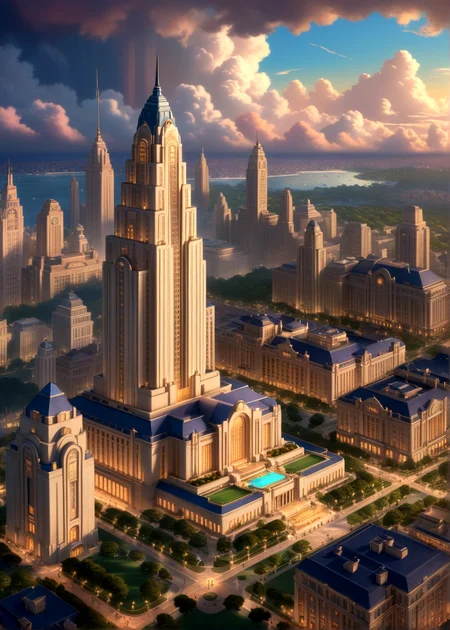score_9, score_8_up, score_7_up,
<lora:Art_Deco_(Architecture)_(SDXL)_(AD):0.8> Art Deco, scenery, architecture, monumental architecture, building, city, cityscape,
8K, In'ei, chiaroscuro, rim lighting, perfect depth of field shot, beautiful, subsurface scattering, idealized city, wide beautiful boulevards, busy city center, parks and manicured lawn areas, large parks, plazas, detailed fluffy anime clouds, skyscrapers, made out of limestone, art deco windows, photographic realism, soft lighting, soft shading, art by Thomas Kinkade,
BREAK zPDXL, zPDXLxxx, <lora:wowifierXL:0.2> art by mooncryptowow <lora:sdxl_lightning_8step_lora:0.4> <lora:detailed_notrigger:0.5>