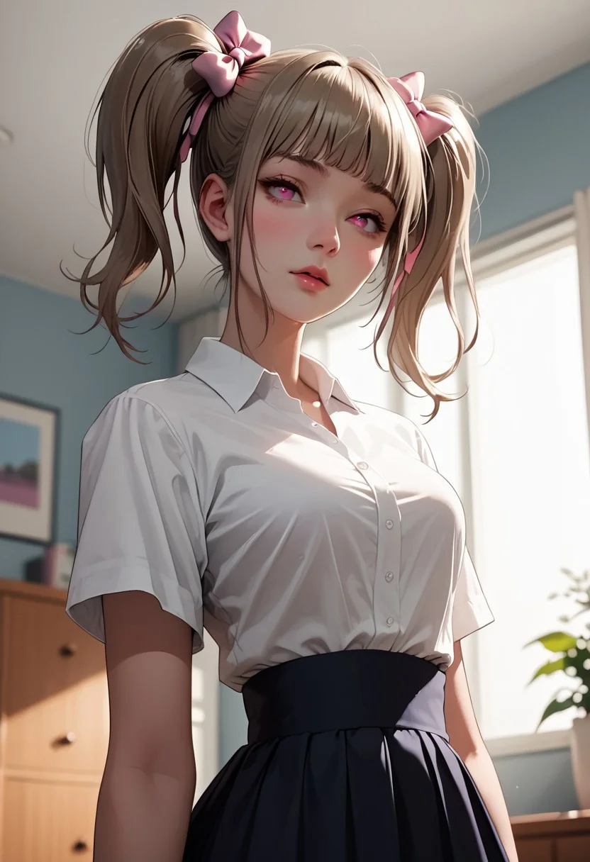 score_9, score_8_up,score_8, score_7_up,score_7,
masterpiece, high quality, solo, slim waist,small ass, sensual, seductive,high contrast,
medium shot, 45 degree angle, soft focus, shallow depth of field,portrait,
apartment,
<lora:Ruri:0.6> ruri_cinn, bangs, 1girl, pink eyes, twintails, hair bow,skirt,