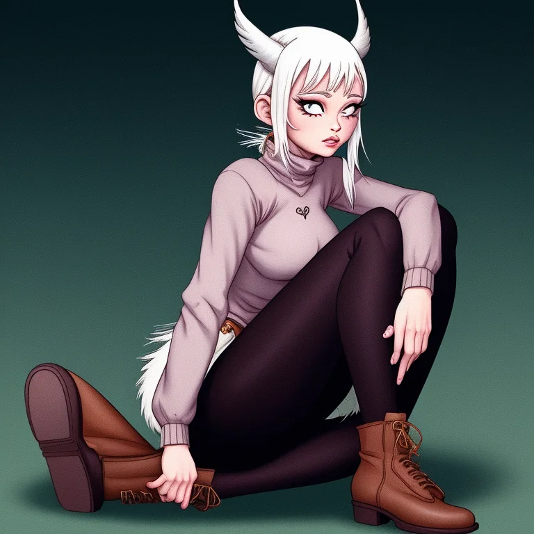 anime-girl, with pants and a sweater and shoes