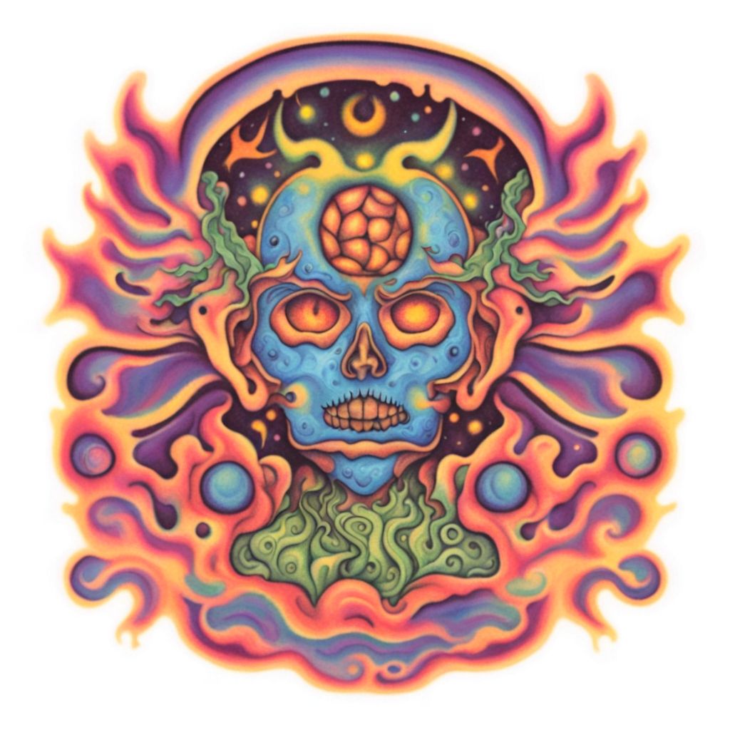 A tattoo of a psychedelic acid trip <lora:SDXL-tattoo-Lora:1>
