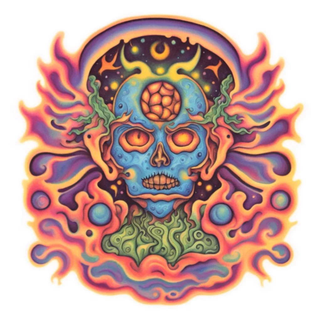 A tattoo of a psychedelic acid trip <lora:SDXL-tattoo-Lora:1>