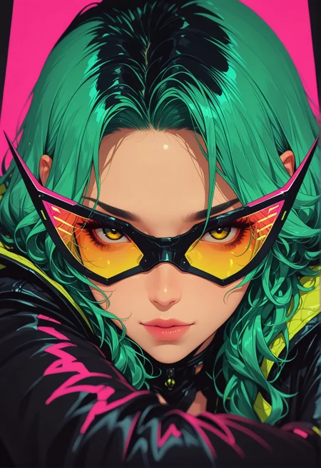 <lora:ck-shadow-circuit-IL:0.78>,
masterpiece, best quality, good quality, very aesthetic, absurdres, newest, 8K, depth of field, focused subject,
 close up, stylized, in black and neon shades, wabi sabi, 1girl, rogue, dynamic angle, relaxing
<lora:MoriiMee_Gothic_Niji_Style_Illustrious_r1:0.45>
<lora:ck-nc-cyberpunk-IL-000011:0.4>
<lora:ck-neon-retrowave-IL:0.8>