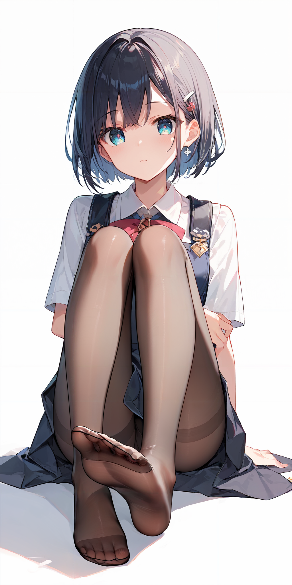 score_9, score_8_up, score_7_up,source_anime, high res image,masterpiece,best quality,girl,cute face,clear skin,shiny hair,ultra detailed eyes,simple background, <lora:pantyhose_pony_V1.0:1> jyojifuku, pantyhose,foot