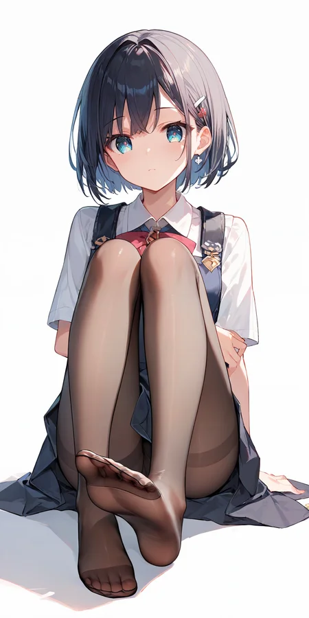 score_9, score_8_up, score_7_up,source_anime, high res image,masterpiece,best quality,girl,cute face,clear skin,shiny hair,ultra detailed eyes,simple background, <lora:pantyhose_pony_V1.0:1> jyojifuku, pantyhose,foot
