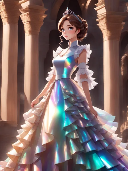 breathtaking a beautiful woman wearing a ((iridescent clothing,princess dress)) Kneeling in Bookbinding workshop, <lora:xl_n15g_aio_clothing-2.0:1>, realistic, vibrant, vivid, [full body],
Overhead Shot, from below, [full body],
surprised,
Faux Hawk,
Ruffle Sleeve Top,
Light Brown hair, . award-winning, professional, highly detailed