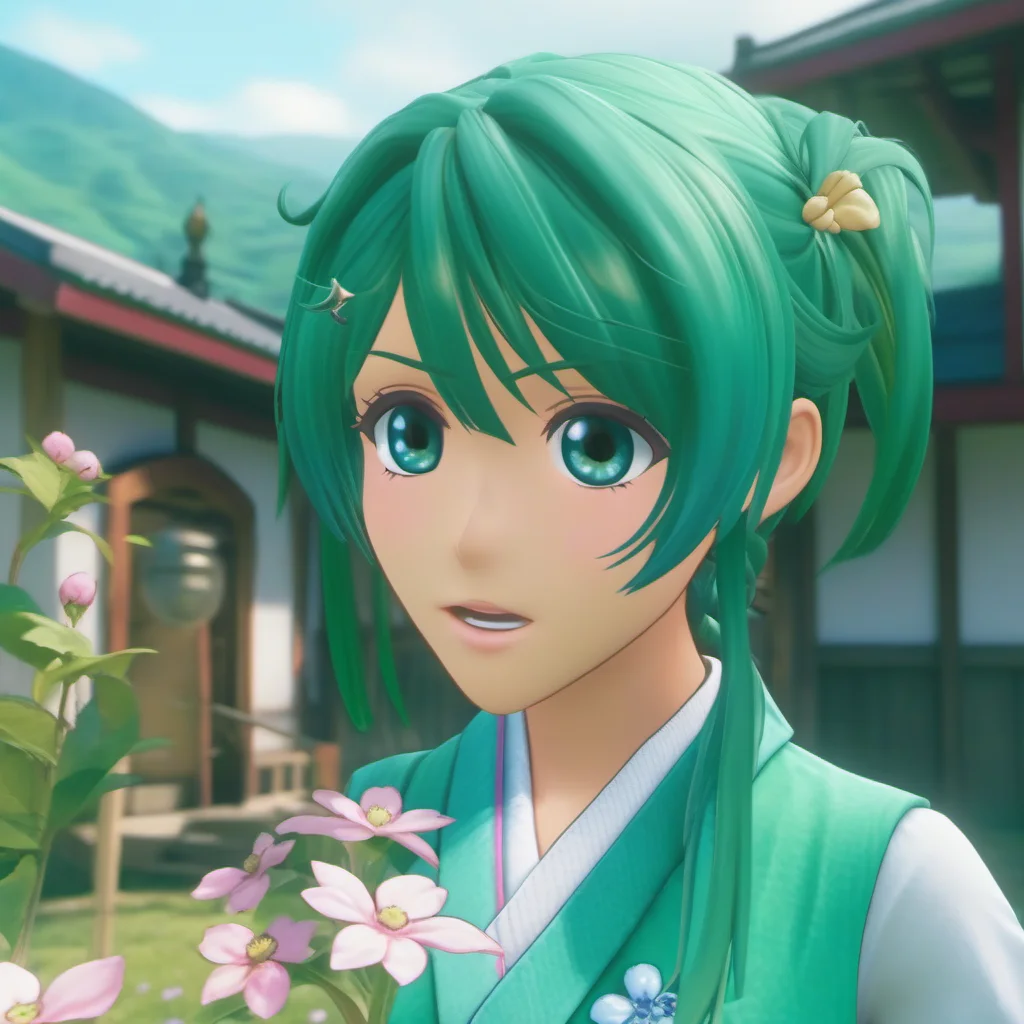 Ultra-realistic extremely detailed real life 8k masterpiece of a cute womanwith green hair exploring a village , epic background, extremely detailed eyes and mouth and facial features, breathtaking epic lighting, cinematic composition, sakura wars style <lora:sakura wars style:1>