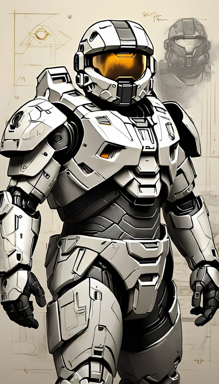 sketch_sheet, a drawing of a Masterchief, ((black and white:1.5)), (paper background:1.5) golden ratio, detailed, sharp focus, intricate, still, dynamic, full color, attractive, cinematic, highly saturated colors, surreal, open intriguing, very inspirational, glowing, magical, thought fascinating, creative, positive, unique <lora:sketches-sdxl:1>